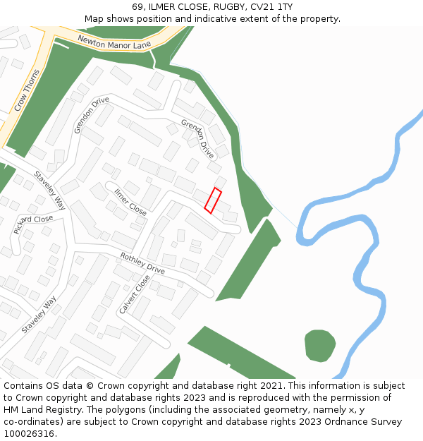 69, ILMER CLOSE, RUGBY, CV21 1TY: Location map and indicative extent of plot