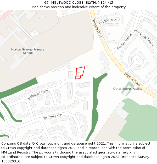 69, INGLEWOOD CLOSE, BLYTH, NE24 4LT: Location map and indicative extent of plot