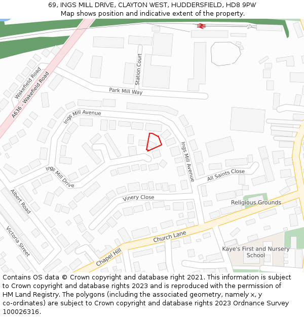 69, INGS MILL DRIVE, CLAYTON WEST, HUDDERSFIELD, HD8 9PW: Location map and indicative extent of plot