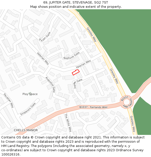 69, JUPITER GATE, STEVENAGE, SG2 7ST: Location map and indicative extent of plot