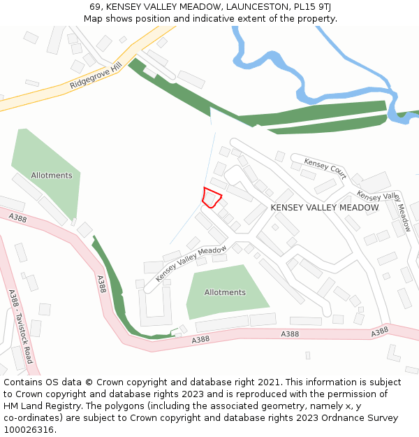 69, KENSEY VALLEY MEADOW, LAUNCESTON, PL15 9TJ: Location map and indicative extent of plot