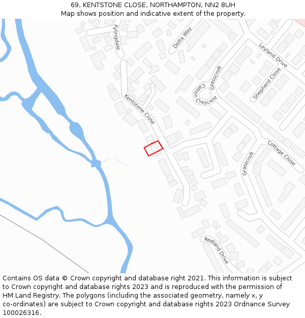 69, KENTSTONE CLOSE, NORTHAMPTON, NN2 8UH: Location map and indicative extent of plot