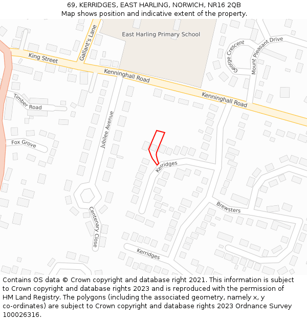 69, KERRIDGES, EAST HARLING, NORWICH, NR16 2QB: Location map and indicative extent of plot