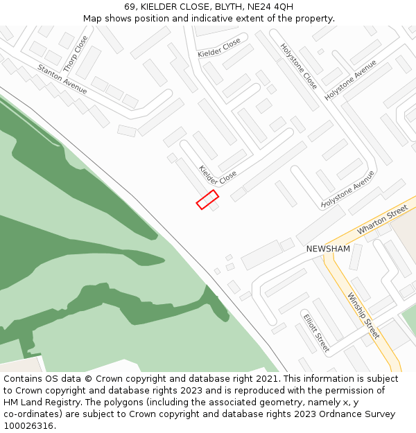 69, KIELDER CLOSE, BLYTH, NE24 4QH: Location map and indicative extent of plot