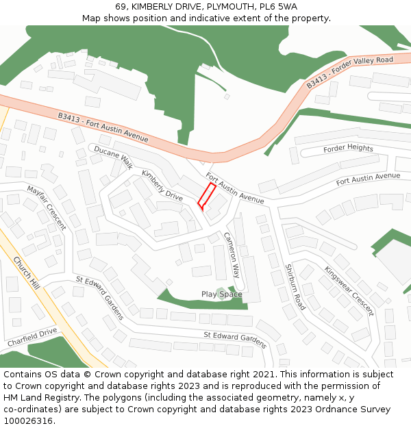 69, KIMBERLY DRIVE, PLYMOUTH, PL6 5WA: Location map and indicative extent of plot