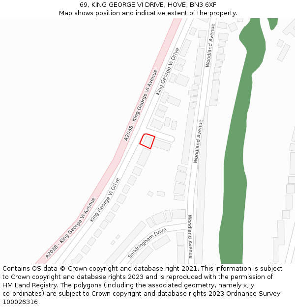 69, KING GEORGE VI DRIVE, HOVE, BN3 6XF: Location map and indicative extent of plot