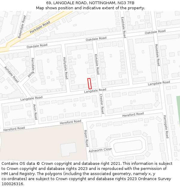 69, LANGDALE ROAD, NOTTINGHAM, NG3 7FB: Location map and indicative extent of plot