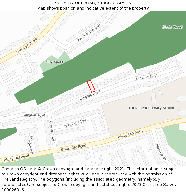 69, LANGTOFT ROAD, STROUD, GL5 1NJ: Location map and indicative extent of plot