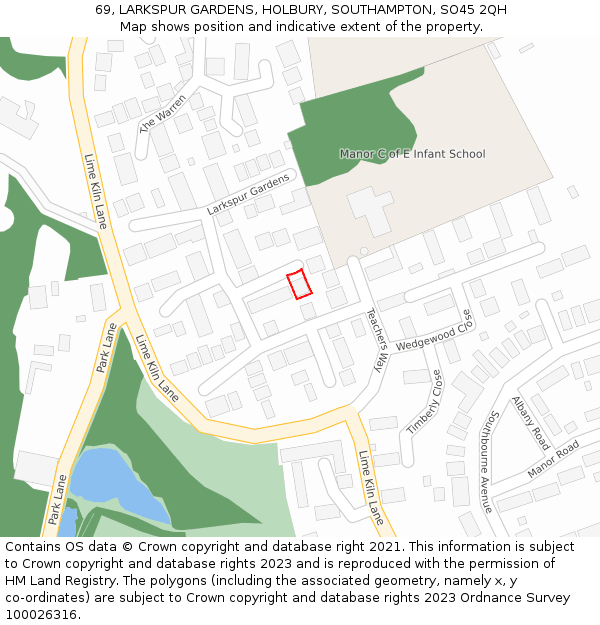 69, LARKSPUR GARDENS, HOLBURY, SOUTHAMPTON, SO45 2QH: Location map and indicative extent of plot