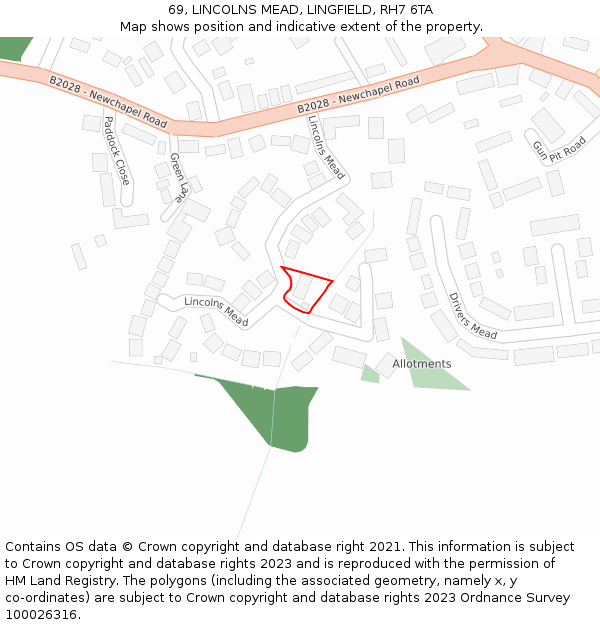 69, LINCOLNS MEAD, LINGFIELD, RH7 6TA: Location map and indicative extent of plot