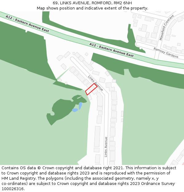 69, LINKS AVENUE, ROMFORD, RM2 6NH: Location map and indicative extent of plot