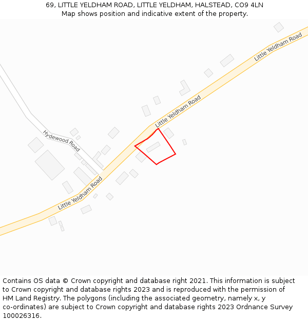 69, LITTLE YELDHAM ROAD, LITTLE YELDHAM, HALSTEAD, CO9 4LN: Location map and indicative extent of plot