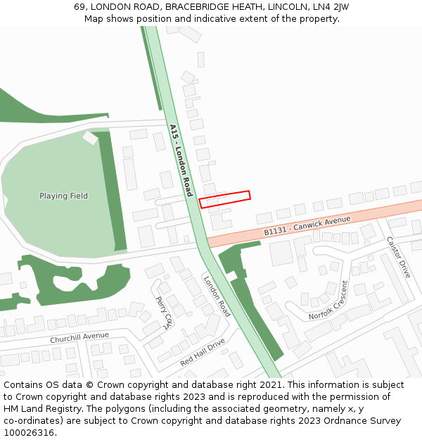 69, LONDON ROAD, BRACEBRIDGE HEATH, LINCOLN, LN4 2JW: Location map and indicative extent of plot