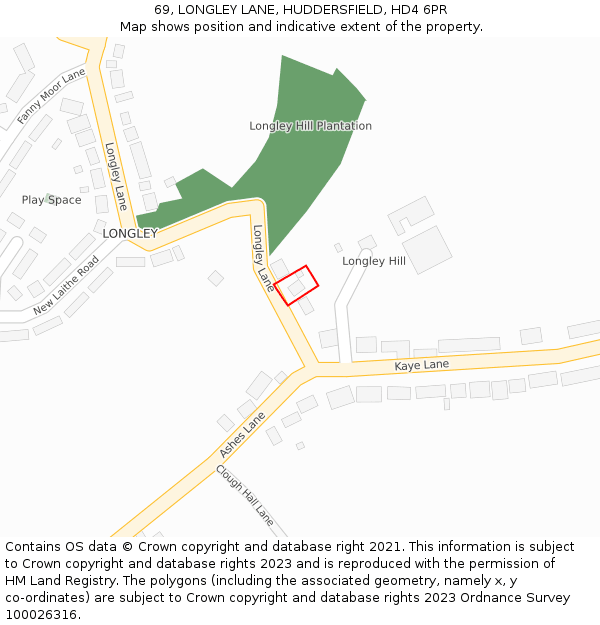 69, LONGLEY LANE, HUDDERSFIELD, HD4 6PR: Location map and indicative extent of plot