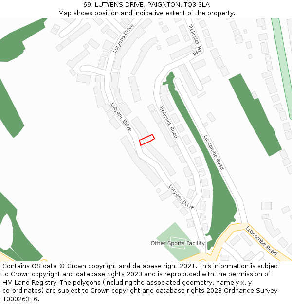 69, LUTYENS DRIVE, PAIGNTON, TQ3 3LA: Location map and indicative extent of plot