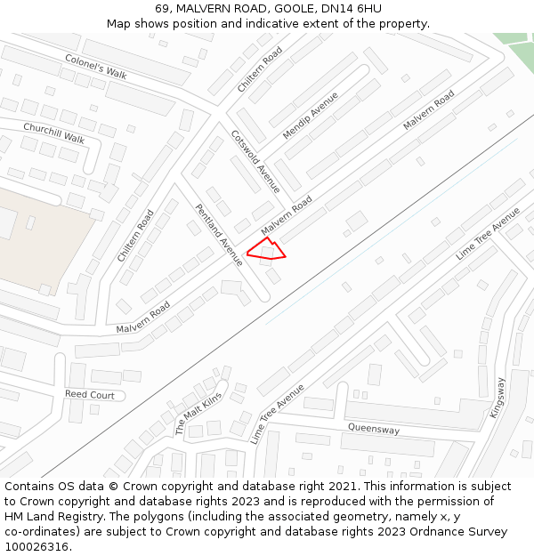 69, MALVERN ROAD, GOOLE, DN14 6HU: Location map and indicative extent of plot