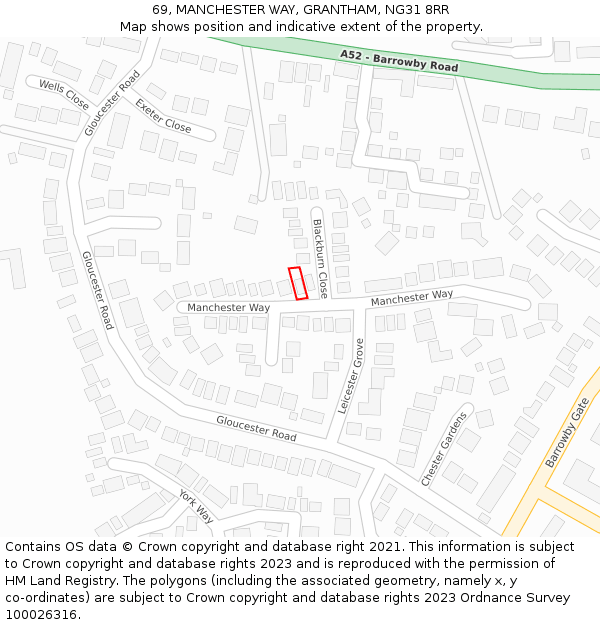 69, MANCHESTER WAY, GRANTHAM, NG31 8RR: Location map and indicative extent of plot