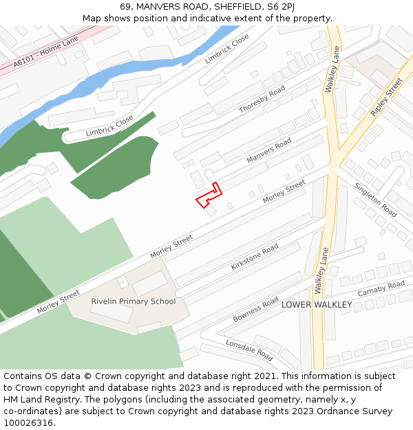 69, MANVERS ROAD, SHEFFIELD, S6 2PJ: Location map and indicative extent of plot