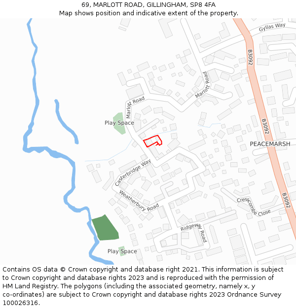 69, MARLOTT ROAD, GILLINGHAM, SP8 4FA: Location map and indicative extent of plot