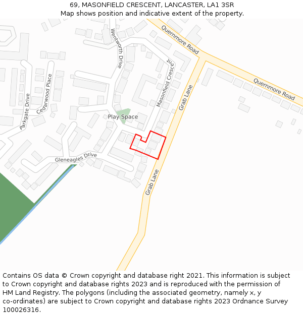 69, MASONFIELD CRESCENT, LANCASTER, LA1 3SR: Location map and indicative extent of plot