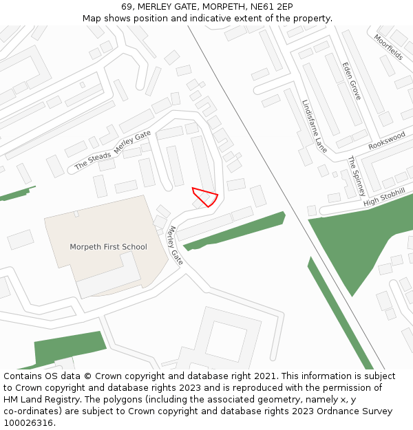 69, MERLEY GATE, MORPETH, NE61 2EP: Location map and indicative extent of plot