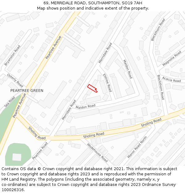 69, MERRIDALE ROAD, SOUTHAMPTON, SO19 7AH: Location map and indicative extent of plot