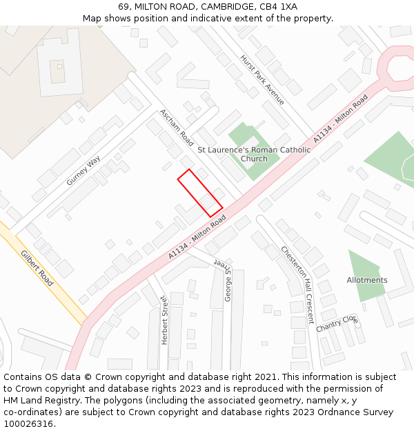 69, MILTON ROAD, CAMBRIDGE, CB4 1XA: Location map and indicative extent of plot
