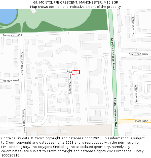 69, MONTCLIFFE CRESCENT, MANCHESTER, M16 8GR: Location map and indicative extent of plot