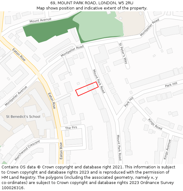 69, MOUNT PARK ROAD, LONDON, W5 2RU: Location map and indicative extent of plot