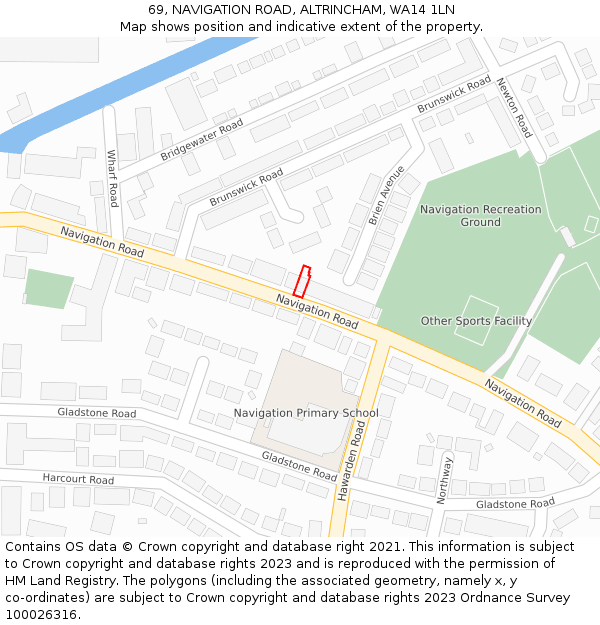 69, NAVIGATION ROAD, ALTRINCHAM, WA14 1LN: Location map and indicative extent of plot