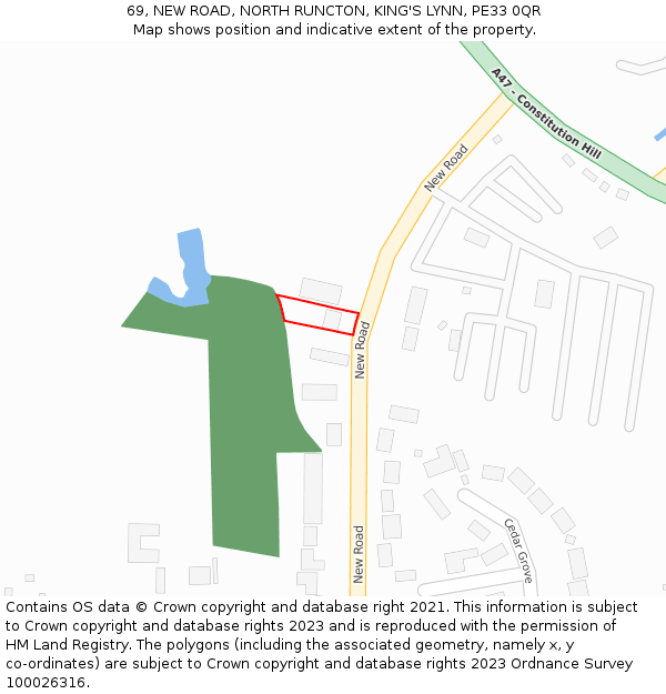 69, NEW ROAD, NORTH RUNCTON, KING'S LYNN, PE33 0QR: Location map and indicative extent of plot