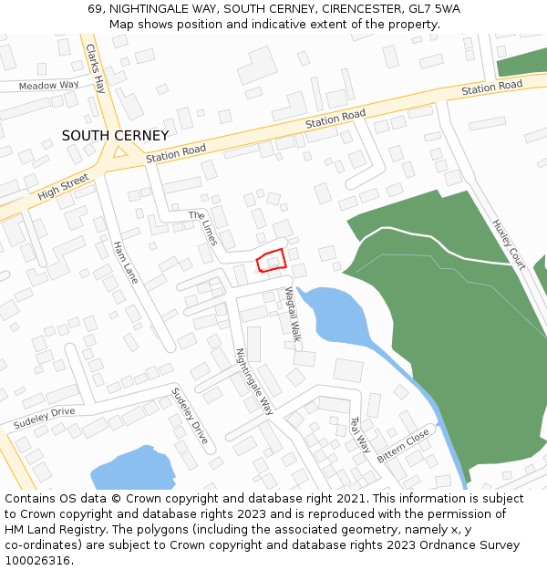 69, NIGHTINGALE WAY, SOUTH CERNEY, CIRENCESTER, GL7 5WA: Location map and indicative extent of plot