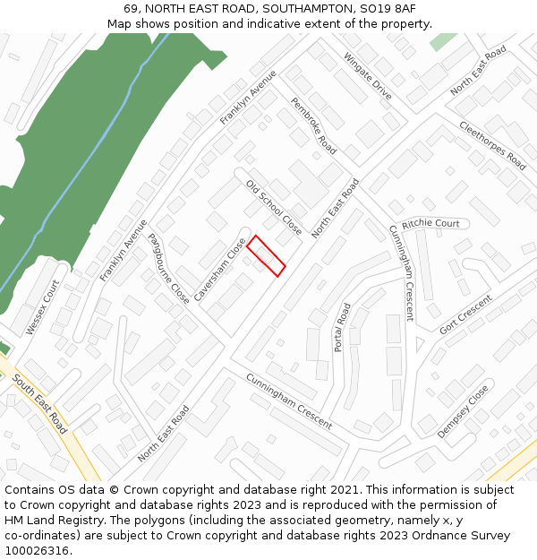 69, NORTH EAST ROAD, SOUTHAMPTON, SO19 8AF: Location map and indicative extent of plot