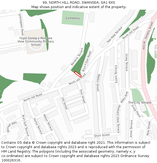 69, NORTH HILL ROAD, SWANSEA, SA1 6XS: Location map and indicative extent of plot