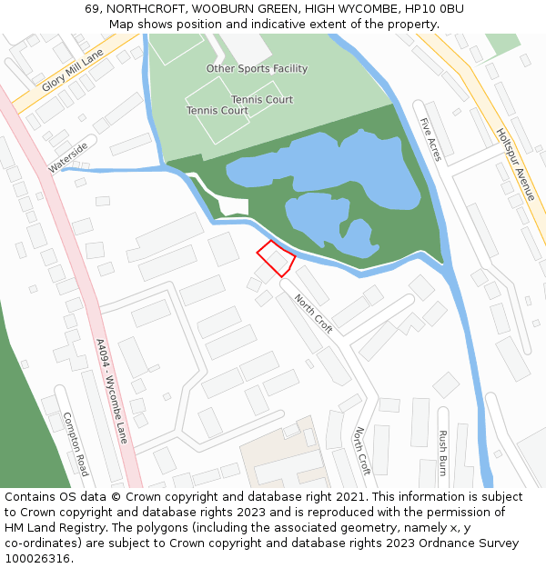 69, NORTHCROFT, WOOBURN GREEN, HIGH WYCOMBE, HP10 0BU: Location map and indicative extent of plot