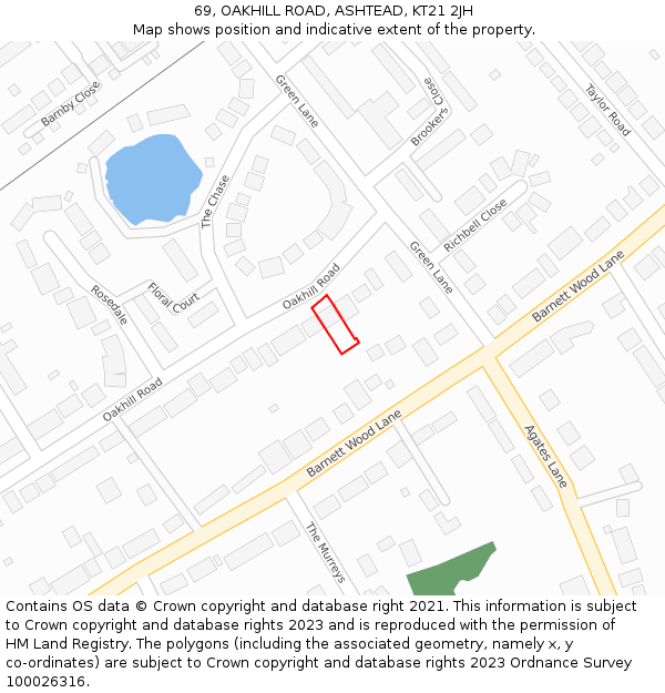 69, OAKHILL ROAD, ASHTEAD, KT21 2JH: Location map and indicative extent of plot