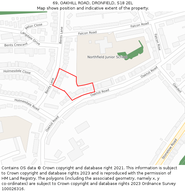 69, OAKHILL ROAD, DRONFIELD, S18 2EL: Location map and indicative extent of plot