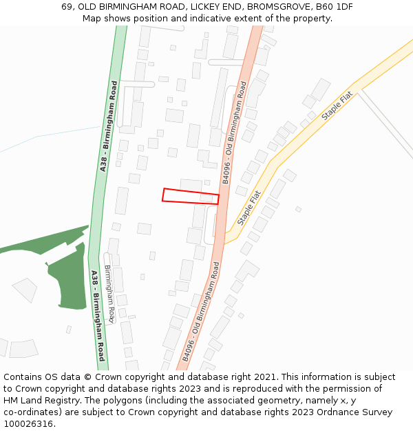 69, OLD BIRMINGHAM ROAD, LICKEY END, BROMSGROVE, B60 1DF: Location map and indicative extent of plot