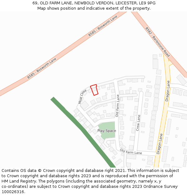 69, OLD FARM LANE, NEWBOLD VERDON, LEICESTER, LE9 9PG: Location map and indicative extent of plot