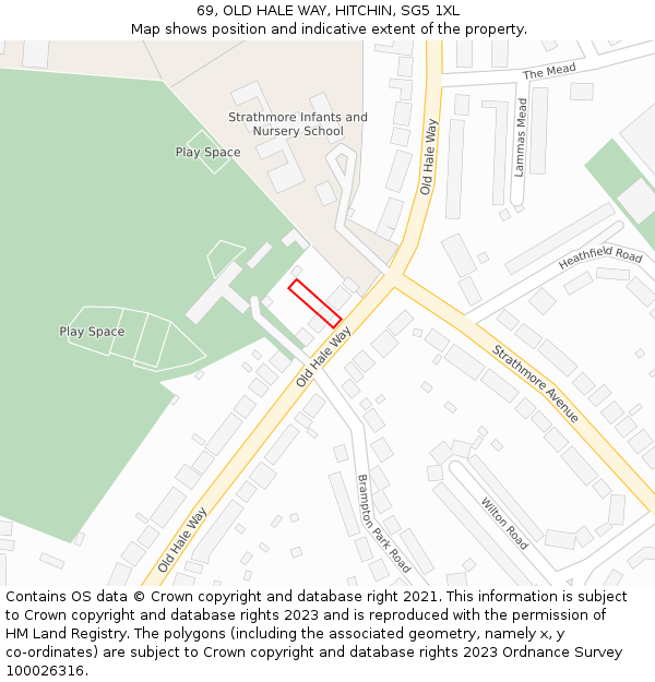 69, OLD HALE WAY, HITCHIN, SG5 1XL: Location map and indicative extent of plot