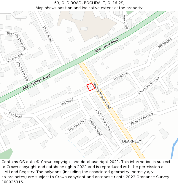 69, OLD ROAD, ROCHDALE, OL16 2SJ: Location map and indicative extent of plot