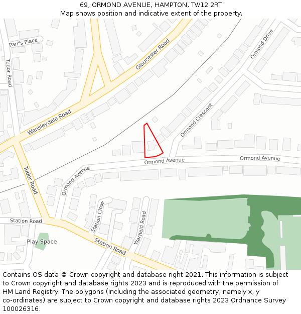 69, ORMOND AVENUE, HAMPTON, TW12 2RT: Location map and indicative extent of plot