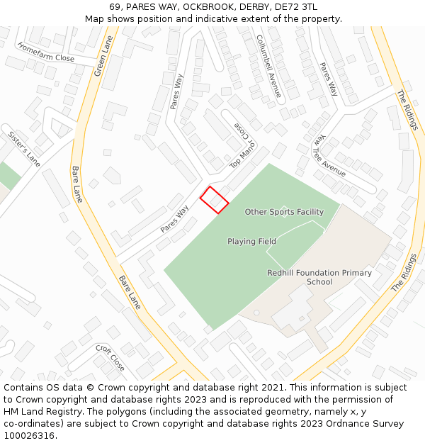 69, PARES WAY, OCKBROOK, DERBY, DE72 3TL: Location map and indicative extent of plot