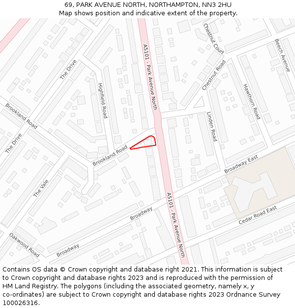 69, PARK AVENUE NORTH, NORTHAMPTON, NN3 2HU: Location map and indicative extent of plot