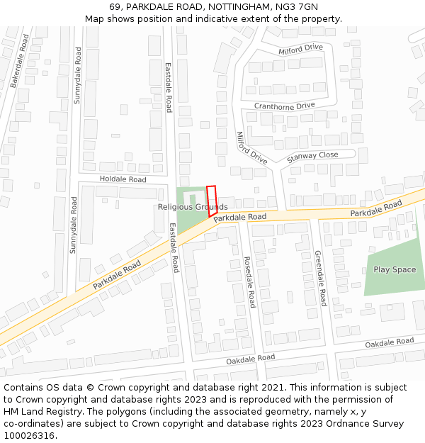 69, PARKDALE ROAD, NOTTINGHAM, NG3 7GN: Location map and indicative extent of plot