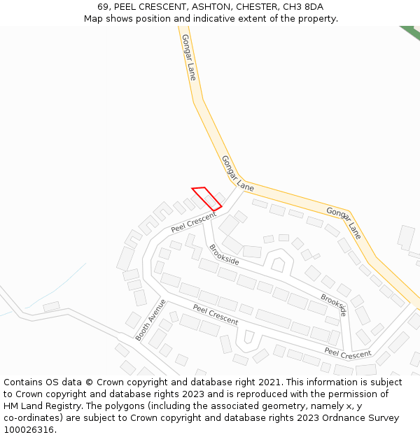 69, PEEL CRESCENT, ASHTON, CHESTER, CH3 8DA: Location map and indicative extent of plot