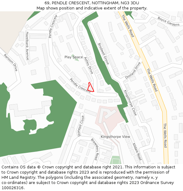 69, PENDLE CRESCENT, NOTTINGHAM, NG3 3DU: Location map and indicative extent of plot