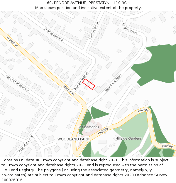 69, PENDRE AVENUE, PRESTATYN, LL19 9SH: Location map and indicative extent of plot