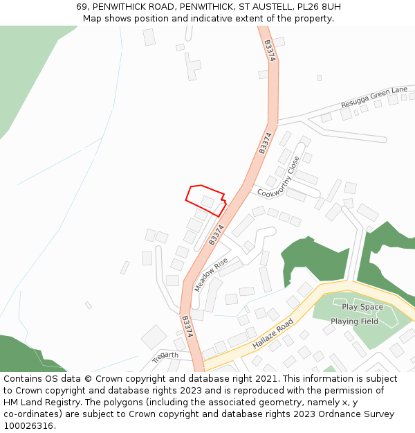 69, PENWITHICK ROAD, PENWITHICK, ST AUSTELL, PL26 8UH: Location map and indicative extent of plot