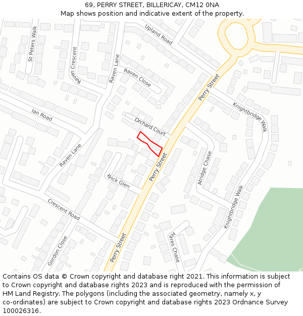 69, PERRY STREET, BILLERICAY, CM12 0NA: Location map and indicative extent of plot